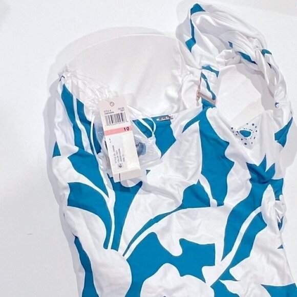 ANNE COLE Asymmetric Floral-Print One-Piece Swimsuit swimwear New TEPT size 10 - Picture 16 of 16